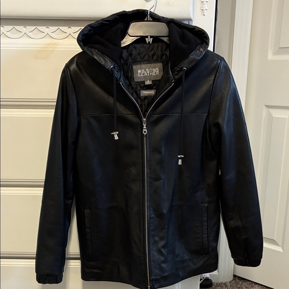 WEEKEND SALE! Vintage 80’s Wilsons Leather Black Leather Jacket with Hood- Small